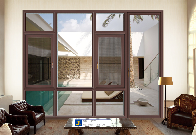 （平框）断桥平开窗-咖啡色