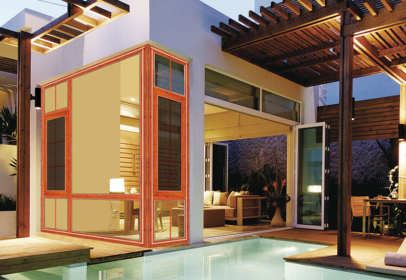 金橡木断桥平开窗16024