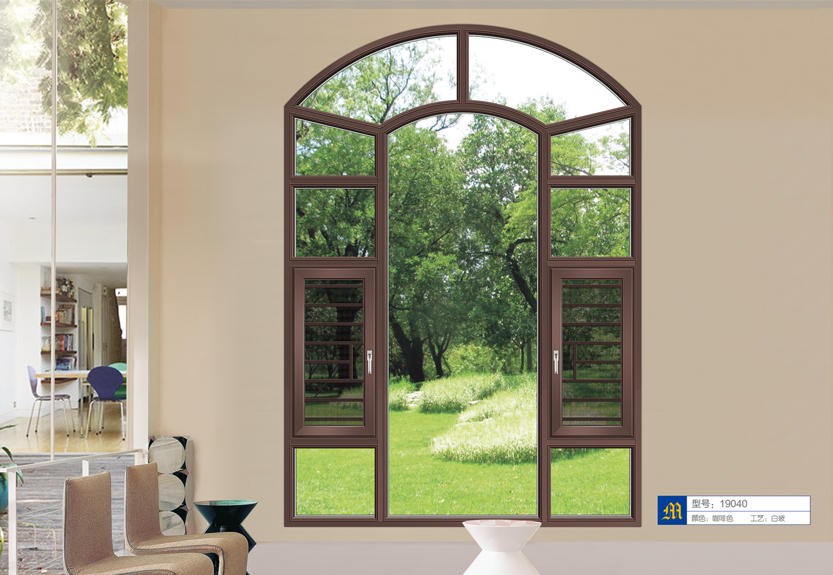 （平框）断桥平开窗-咖啡色19040